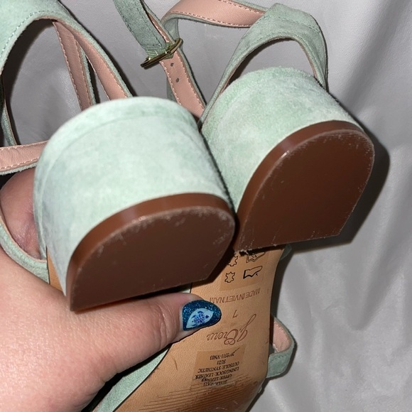 J. Crew Seafoam Green Suede Leather Strappy Heeled Sandals size 7 - Picture 15 of 16